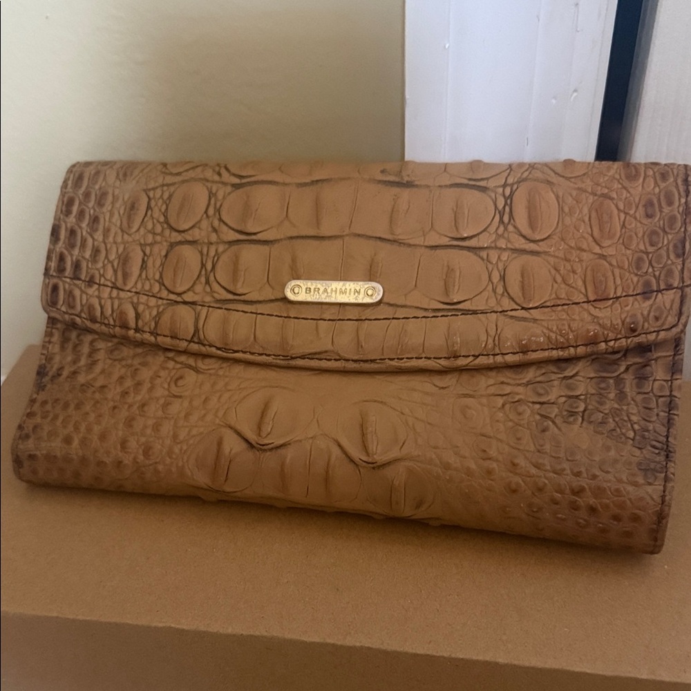 Brahmin Tan Crocodile Embossed Wallet